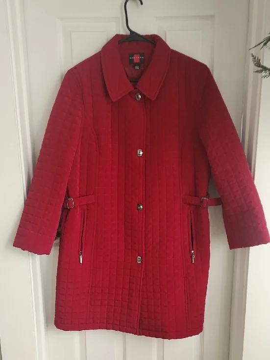 Gallery Red Quilted Coat with Classic Collar - Picture 1 of 7
